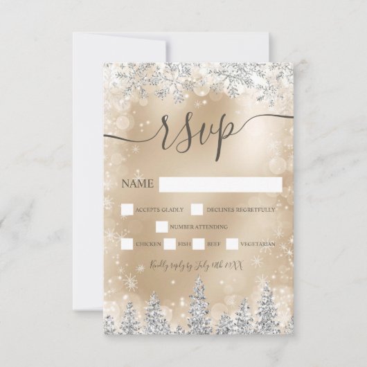 Zilver en goud sneeuwden dennen Kerstmis winter rv RSVP Kaartje (Voorkant)