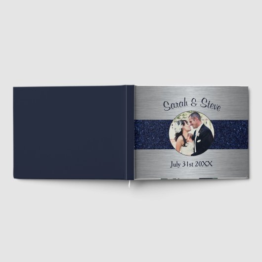Zilver en Goud Sparkle Foto bruiloft gastenboek (Volledig)