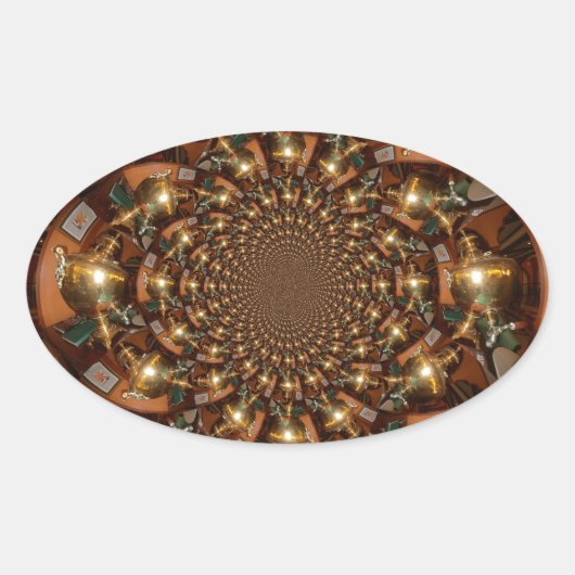 Zilver en goudElegante theecultuur – Samov Ovale Sticker (Voorkant)