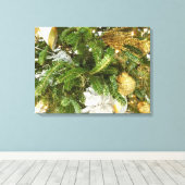 Zilver en gouden kerstboom I-feestdag Canvas Afdruk (Insitu (Houten vloer))