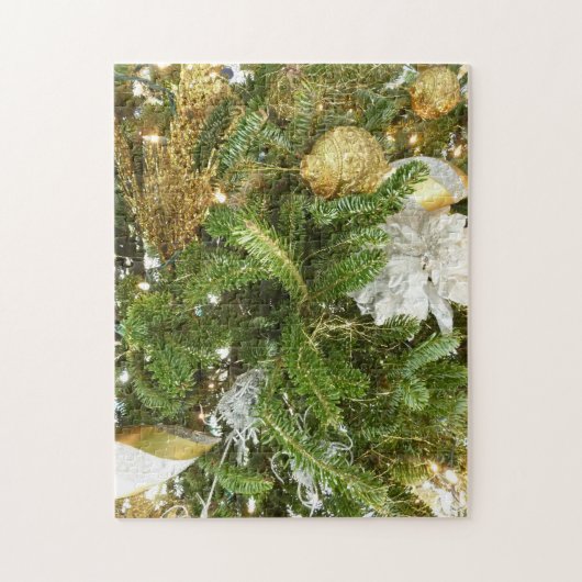 Zilver en gouden kerstboom I-feestdag Legpuzzel (Verticaal)