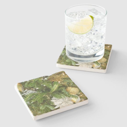 Zilver en gouden kerstboom I-feestdag Stenen Onderzetter (Zijkant)