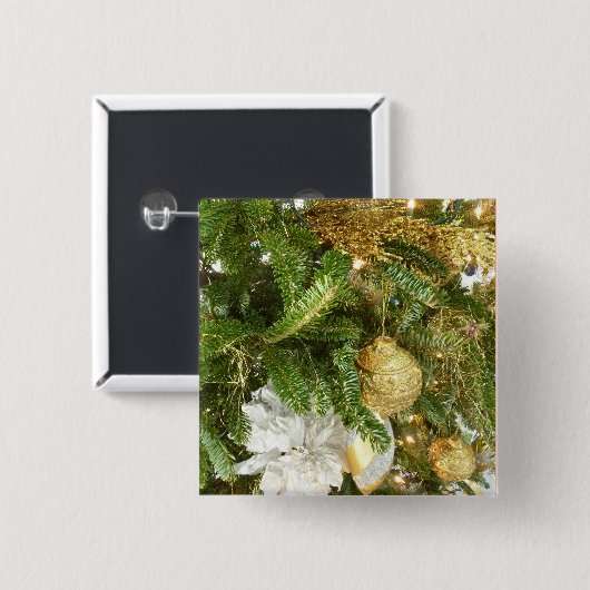 Zilver en gouden kerstboom I-feestdag Vierkante Button 5,1 Cm (Voorkant /achterkant)