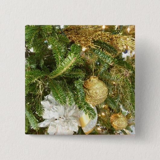 Zilver en gouden kerstboom I-feestdag Vierkante Button 5,1 Cm (Voorkant)