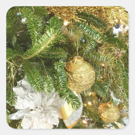 Zilver en gouden kerstboom I-feestdag Vierkante Sticker (Voorkant)