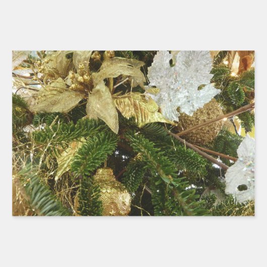 Zilver en gouden kerstboom II-feestdag Inpakpapier Vel (Voorkant)