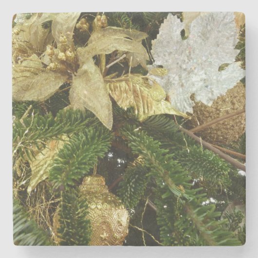 Zilver en gouden kerstboom II-feestdag Stenen Onderzetter (Voorkant)