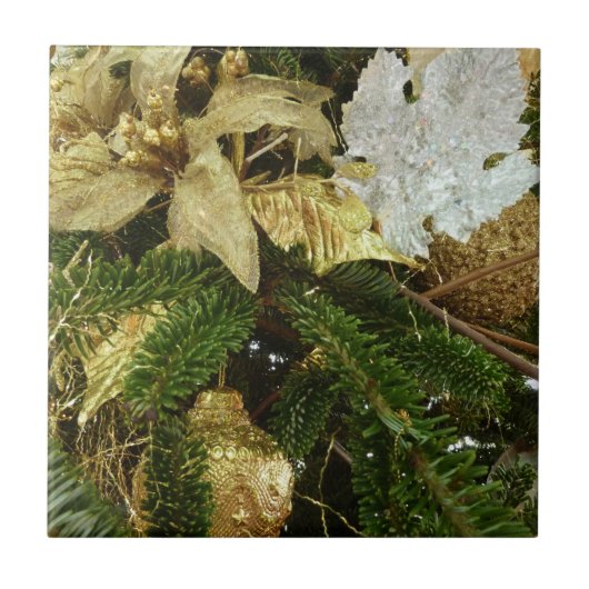 Zilver en gouden kerstboom II-feestdag Tegeltje (Voorkant)