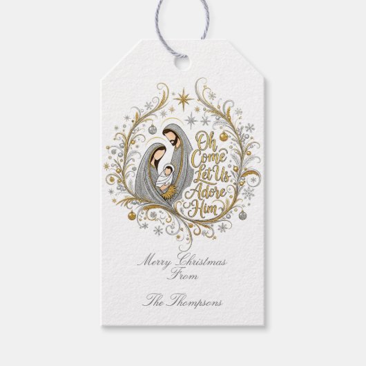 Zilver en gouden kerststal Kerstmis Cadeaulabel (Voorkant)