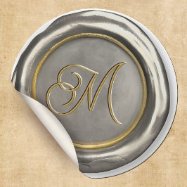 Zilver- en goudmonogram moderne waszegels ronde sticker