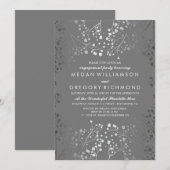 Zilver en Grey Baby's Breath Engagement Party Kaart (Voorkant / Achterkant)