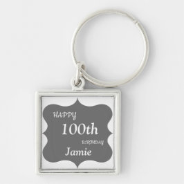 Zilver en Grey Happy 100th Birthday op maat Sleutelhanger