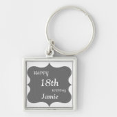 Zilver en Grey Happy 18th Birthday op maat Sleutelhanger (Voorkant)