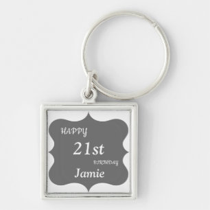 Zilver en Grey Happy 21ste verjaardag gepersonalis Sleutelhanger