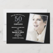 Zilver en grijs 50th en Fabulous Birthday Party Kaart (Voorkant)