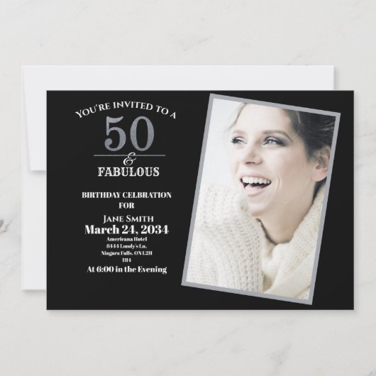 Zilver en grijs 50th en Fabulous Birthday Party Kaart (Voorkant)