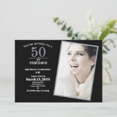 Zilver en grijs 50th en Fabulous Birthday Party Kaart (Staand voorkant)