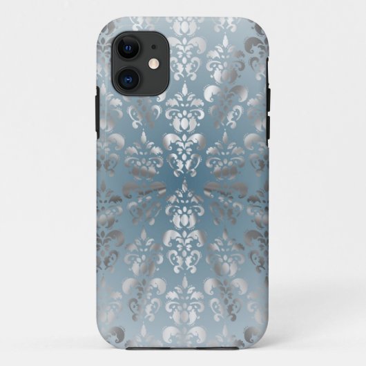Zilver en grijs/blauw damast Case-Mate iPhone case (Achterkant)