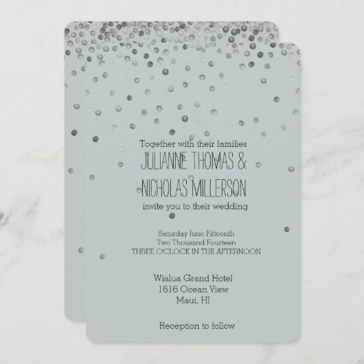 Zilver en Grijs Confetti Stippen Bruiloft Kaart (Voorkant / Achterkant)
