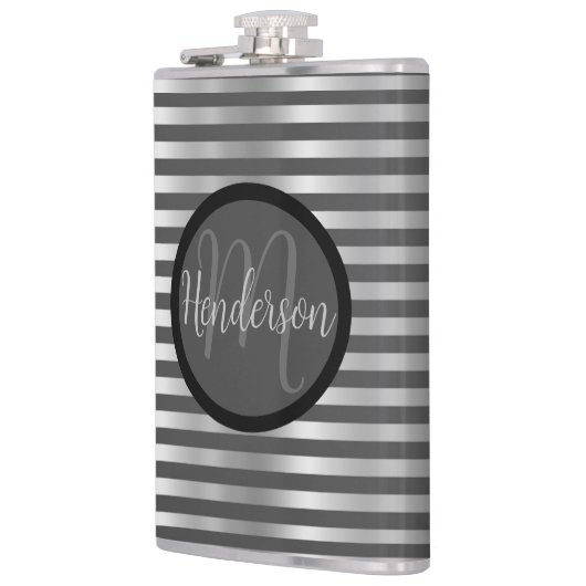 Zilver en grijs gestreept monogram heupfles (Links)