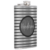 Zilver en grijs gestreept monogram heupfles (Rechts)