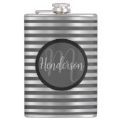 Zilver en grijs gestreept monogram heupfles (Voorkant)