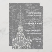 Zilver en grijze handelaars Damask Wedding Invite Kaart (Voorkant / Achterkant)