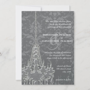Zilver en grijze handelaars Damask Wedding Invite Kaart