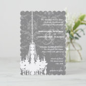 Zilver en grijze handelaars Damask Wedding Invite Kaart (Staand voorkant)