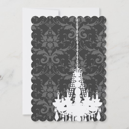 Zilver en grijze handelaars Damask Wedding Invite Kaart (Achterkant)