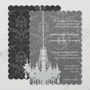 Zilver en grijze handelaars Damask Wedding Invite Kaart