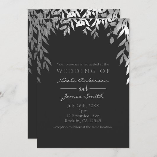 Zilver en grijze moderne glam botanische wonden br kaart (Voorkant / Achterkant)