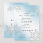 Zilver en IJsblauw Sneeuwvlokken Bat Mitswa Kaart (Voorkant / Achterkant)