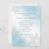 Zilver en IJsblauw Sneeuwvlokken Bat Mitswa Kaart (Voorkant)