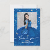 Zilver en Koninklijk Blauwe Quinceañera 2 Foto Ver Bedankkaart (Voorkant)
