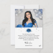 Zilver en Koninklijk Blauwe Quinceañera 2 Foto Ver Bedankkaart (Achterkant)
