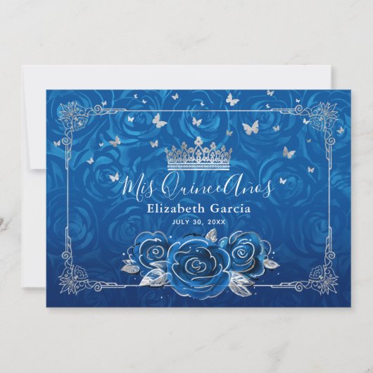 Zilver en Koninklijk Blauwe Quinceañera Foto Verja Bedankkaart (Achterkant)