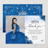 Zilver en Koninklijk Blauwe Quinceañera Foto Verja Bedankkaart (Voorkant / Achterkant)