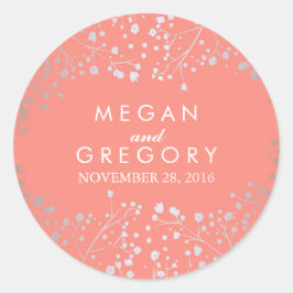 Zilver en koraal Baby's Breath bruiloft Ronde Sticker