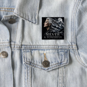 Zilver en Krachtig Grijs Haar Trots Zilveren Zuste Vierkante Button 5,1 Cm