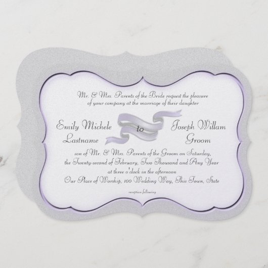 Zilver en lavendel lint Banner en Scallops Kaart (Voorkant / Achterkant)