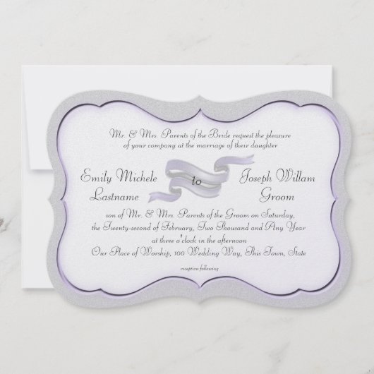 Zilver en lavendel lint Banner en Scallops Kaart (Voorkant)