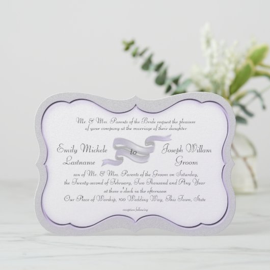 Zilver en lavendel lint Banner en Scallops Kaart (Staand voorkant)