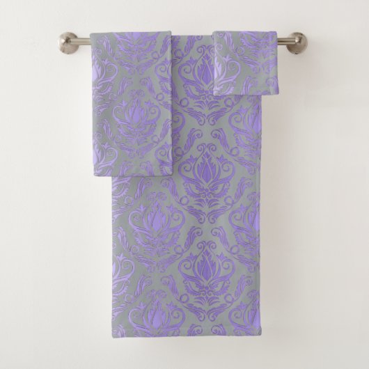 Zilver en lavender Damask Print Towel set Bad Handdoek (Insitu)