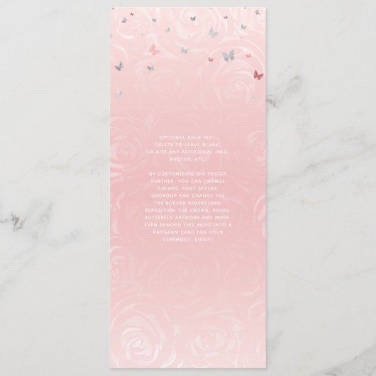 Zilver en licht Blush roze rozen Elegant Floral Menu (Achterkant)
