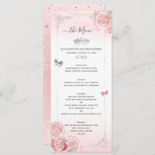 Zilver en licht Blush roze rozen Elegant Floral Menu