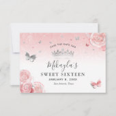 Zilver en licht Blush roze rozen Elegant Save The Date (Voorkant)