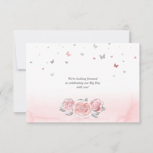 Zilver en licht Blush roze rozen Elegant Save The Date (Achterkant)