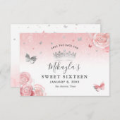 Zilver en licht Blush roze rozen Elegant Save The Date (Voorkant / Achterkant)