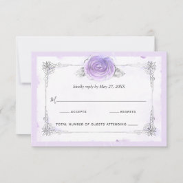 Zilver en Licht Paarse Rozen Elegant RSVP Kaartje